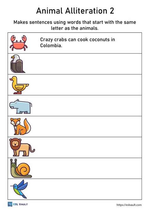 6 Free Printable Alliteration Worksheets Esl Vault