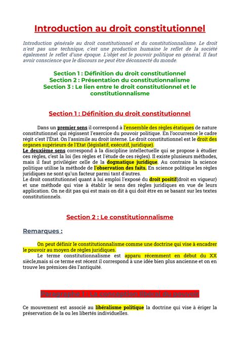 Cours D Introduction Au Droit Constitutionnel Semestre Introduction