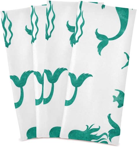 Coolnut Watercolor Mermaid Green Kitchen Towels Set Of 4 Dishcloths