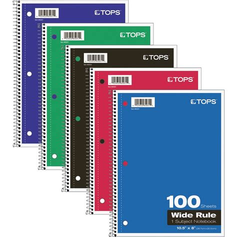 TOPS Wide Rule 1 Subject Spiral Notebook 100 Sheets Wire Bound 10