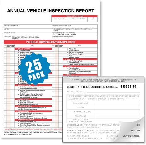 Amazon Annual Vehicle Inspection Report Form 25 Pk 3 Ply