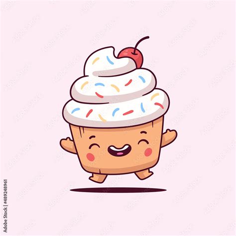 Cute happy cupcake kawaii cartoon character jumping excited vector ...