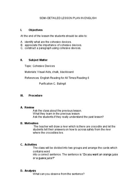 Doc Semi Detailed Lesson Plan In English