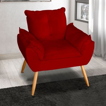 Poltrona Decorativa Opala Suede Vermelho MV Estofados A Decoração