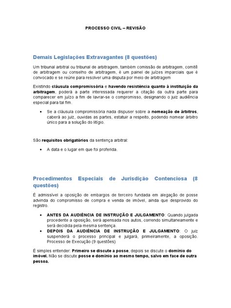 Processo Civil Resumo Pdf Arbitragem Sentença Jurídico