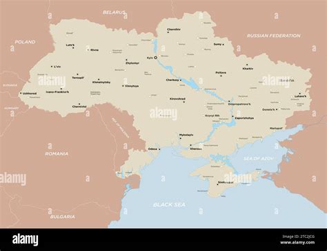 Detailed map of Ukraine with cities, rivers, regions, seas. Ukraine and ...