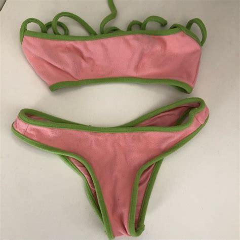 Frankies Bikinis Pink And Green Terry Cloth Bikini S Gem