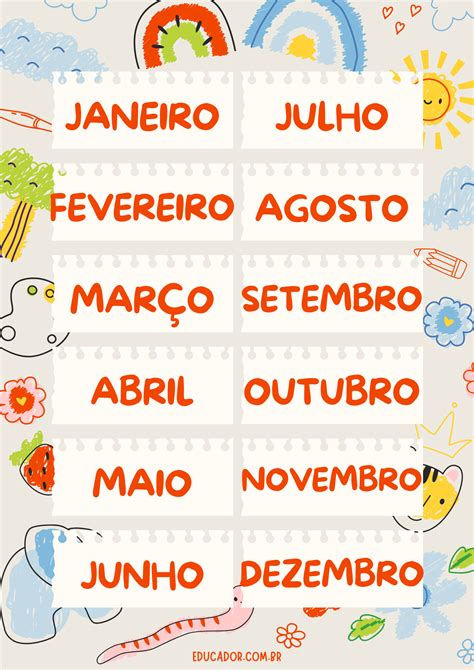 Meses Do Ano Para Impressão - Meses do ano para imprimir - Educador