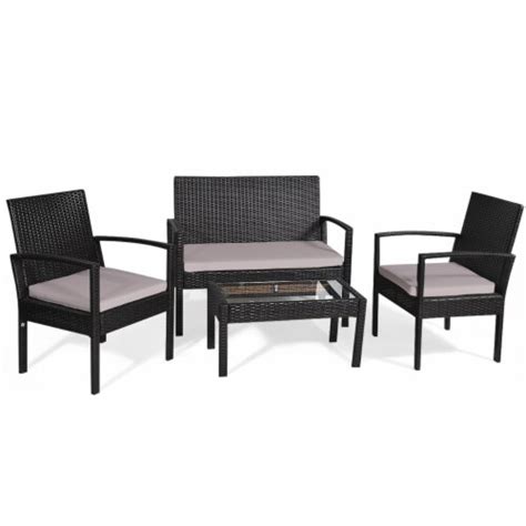 Gymax 4pcs Rattan Conversation Set Patio Outdoor Furniture Set W