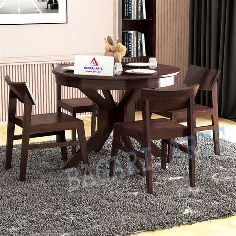 Buy BAGARI ARTS Premium Solid Sheesham Wood Wooden Round Dining Table 4