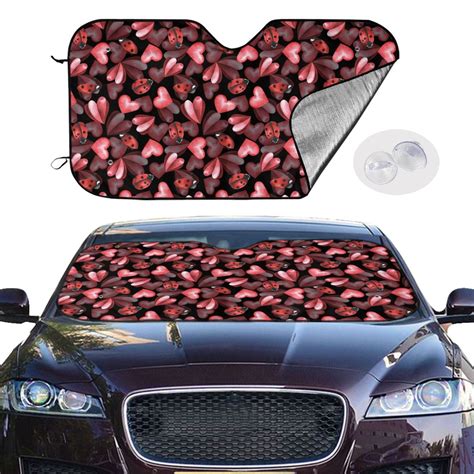 Jgfou Ladybugs And Red Hearts Windshield Sun Shades Car Sun Shade For