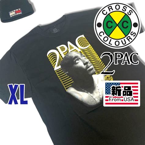 クロスカラーズ × 2パック 半袖 Tシャツ Xl ブラック コラボ Cross Colours 2pac トゥパック ストリート ヒップホップ ラップt Rap T イラスト、キャラクター