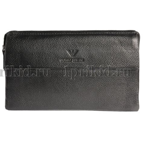 Барсетка клатч ARMANI(армани) натуральная кожа цвет чёрный 25x4x14см ...
