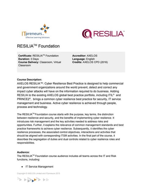 Course Factsheet - AXELOS RESILIA Foundation | PDF