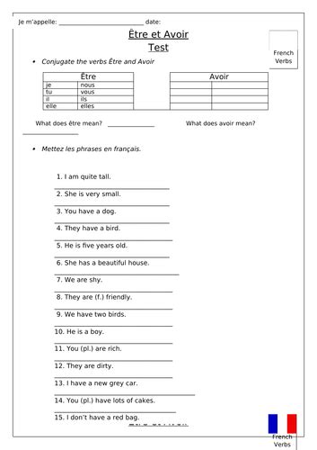 French Introduction To Avoir And Être Worksheets Teaching Resources