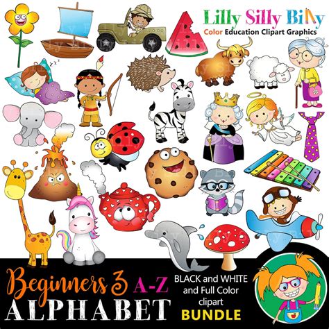 Alphabet Clipart BLACK AND WHITE and Color Teachers Graphics, Beginners 3 Bundle. Images for ...