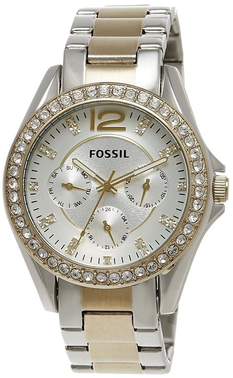 Fossil Womens Es3204 Riley Silver And Gold Tone Watch