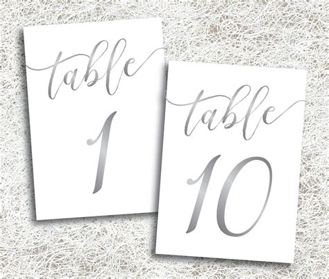 Silver Wedding Table Numbers Printable Instant Etsy Silver