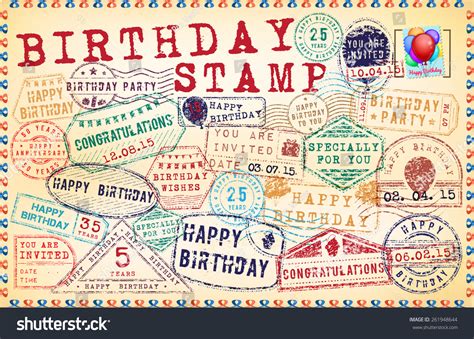 Birthday Vector Stamp Set Happy Birthday Stock Vector 261948644 - Shutterstock