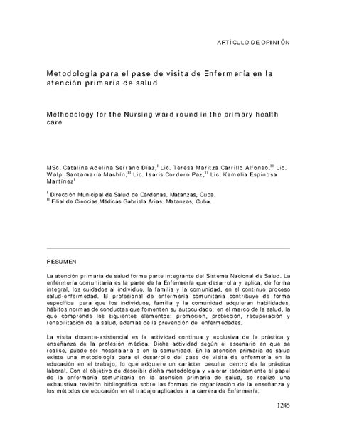 Metodología del Pase de Visita de Enfermería en APS - RME310418 - Studocu