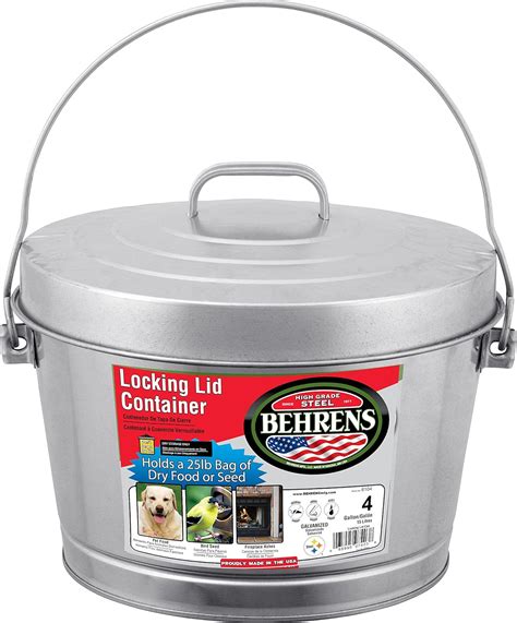 4-Gal Locking Lid Can Galvanized Steel USA made trash garbage bird seed ...