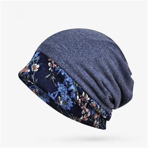 Winter Flower Lace Stitching Warm Hat Blue Warm Hat Floral Hat Stitch