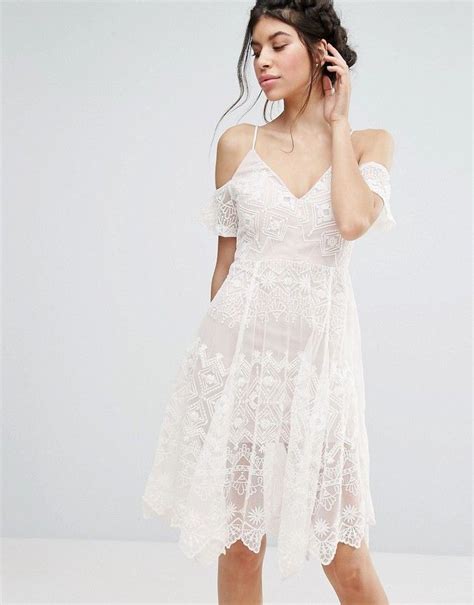 Love Triangle Lace Cold Shoulder Midi Dress Lace White Dress