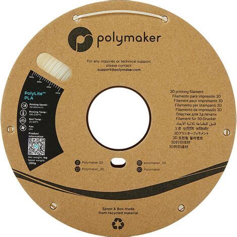 Polymaker PA02026 PolyLite Filament PLA 2 85 Mm 1000 G Naturel 1 Pc S