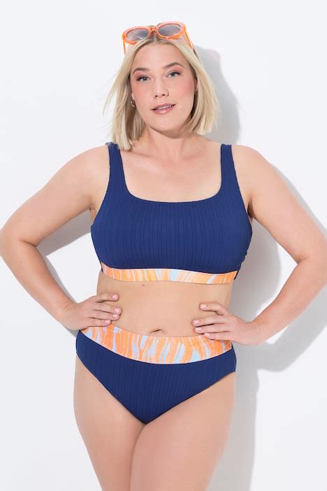 Bikini Golven Zachte Cups Verstelbare Bandjes Hoge Taille Donkerindigo Ulla Popken