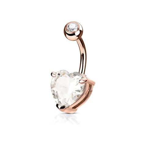 Rose Gold Cz Heart Belly Ring Navel Piercing Jewelry And Belly Rings — Belly Bling