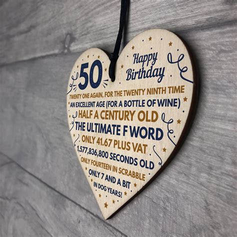 Funny 50th Birthday Gifts For Men Women Wooden Heart Decoration