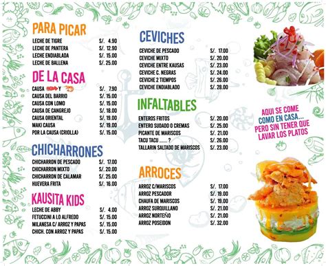 Menu At Ceviche Entre Kausas Restaurant Miraflores