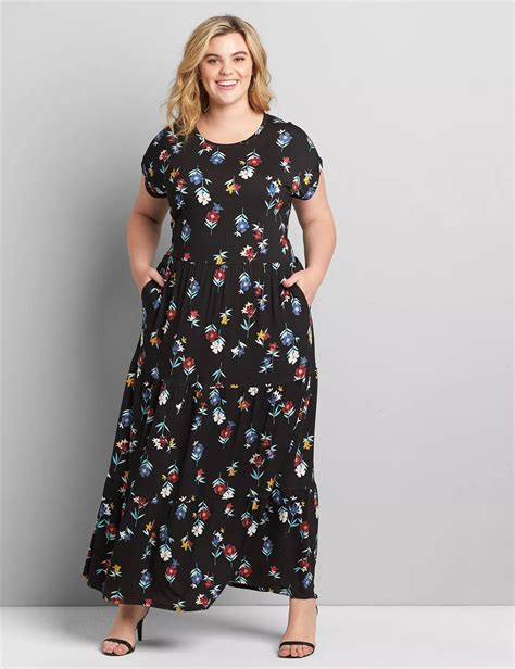 Lane Bryant Womens Tiered Jersey Maxi Dress 10 12 Cape Bay Floral