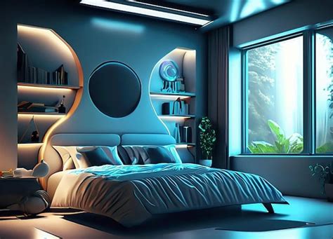 Premium Photo | Modern Design a futuristic bedroom with LED lighting