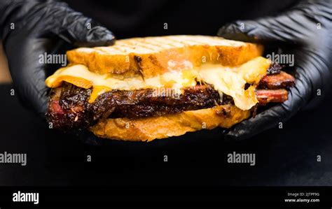 grill restaurant smoked beef brisket sandwich Stock Photo - Alamy