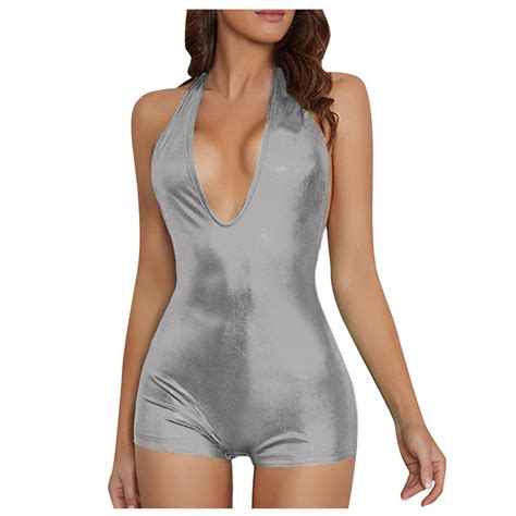 REALiKUN Bodysuit Halter Neck 70s/80s One Piece Rave Club Wear Bathing