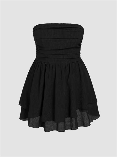 Halloween Woven Tube Ruched Ruffle Mini Dress Curve And Plus For Daily