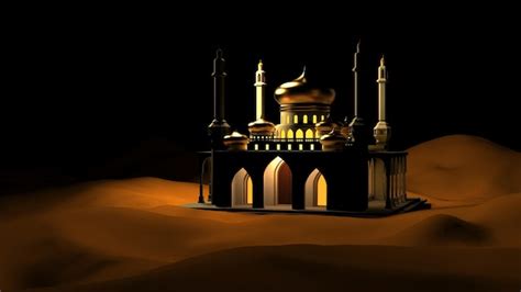 Premium Photo | Mosque in the middle of the desert night scene