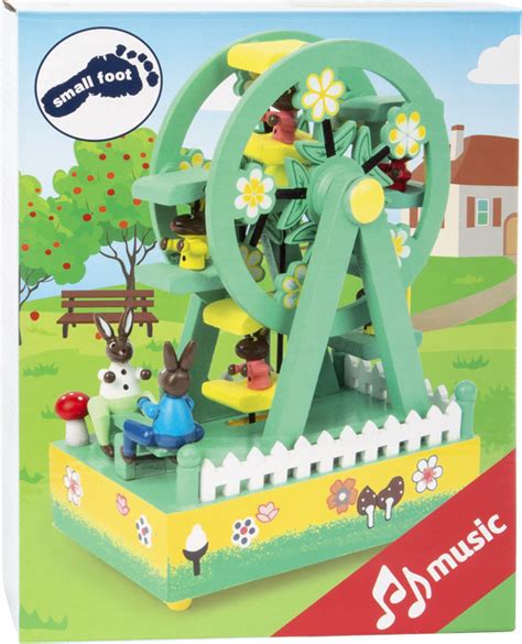 Green Ferris Wheel Music Box With Rabbits Over The Rainbow Clock