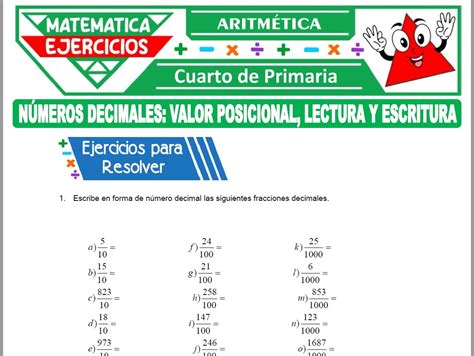 Ejercicios De N Meros Decimales Valor Posicional Lectura Y Escritura