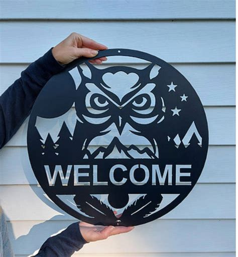 Owl Welcome Sign Metal Sign Wall Decor Home Decor Etsy