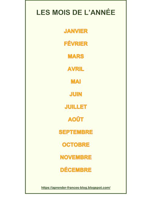 Japprends Le Français Les Jours De La Semaine Les Mois De Lannée