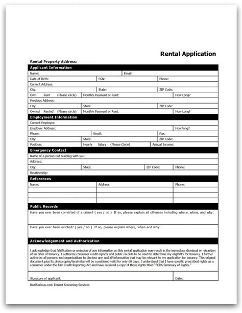 Free Rental Application Form Tenant Background Check