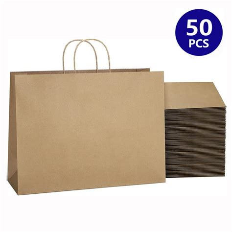 Bagdream Brown Paper Bags With Handles 50pcs 16x6x12 Inches Kraft Paper