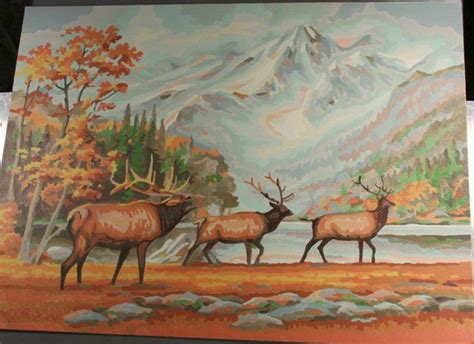 Vintage Paint By Number Completed Finished Elk Deer Stream