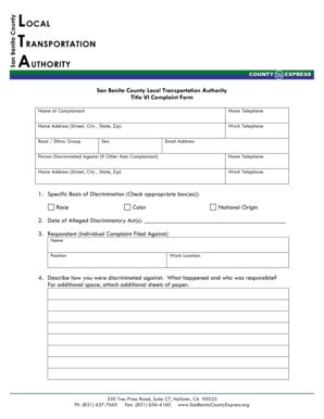 Fillable Online Sanbenitocountyexpress Title Vi Complaint Form San