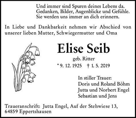 Traueranzeigen Von Elise Seib Vrm Trauer De