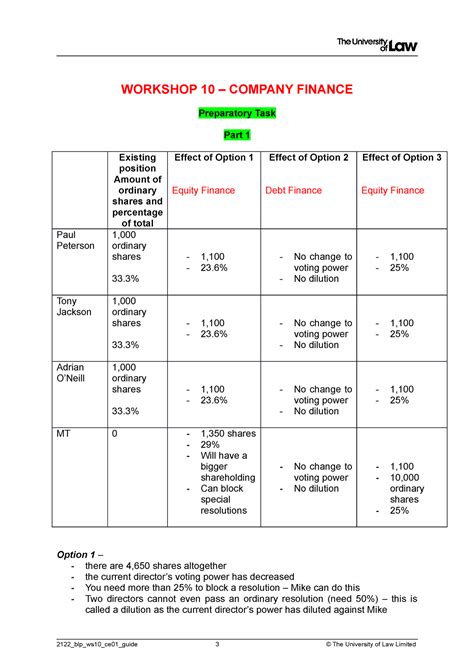 Preparatory Task Blp Workshop Regarding Company Finance Out Of