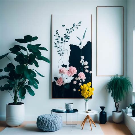 Premium Photo | Modern living room with flowers and plants with ...