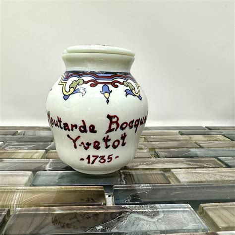 French Milk Glass Mustard Jar Vintage Moutarde Bocquet Yvetot White